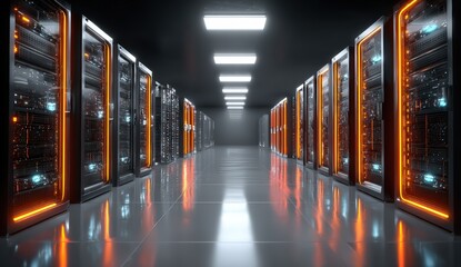 Futuristic data center with glowing lights