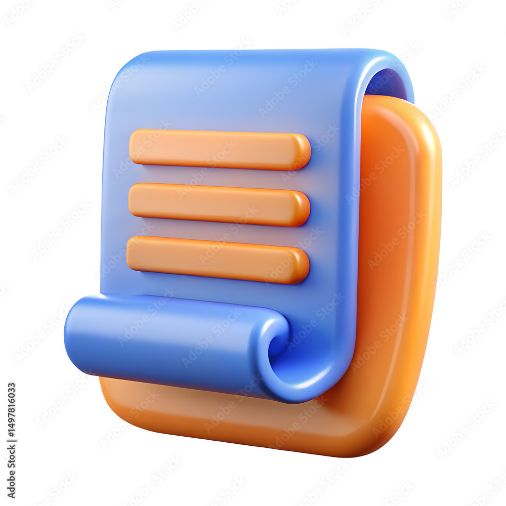 Poster 3d render of a blue and orange document icon isolated on transparent background