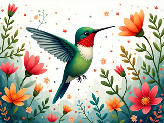 Fototapeta premium hummingbird and flowers