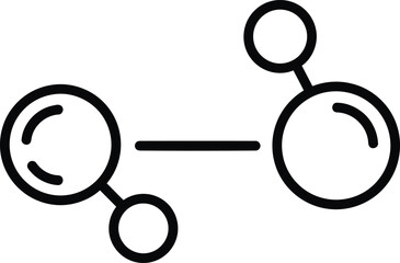 Molecular Bonding Icon: Simple line art illustration of a molecule with two central atoms connected by a single bond, each with additional atoms attached.