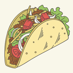 Delicious taco with ground beef lettuce onions tomatoes