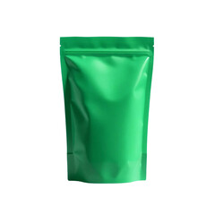 A blank green standing pouch packaging mockup isolated on transparent background