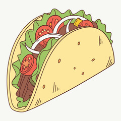 Delicious taco with beef lettuce tomatoes onions