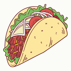 Delicious taco cartoon illustration mexican food cuisine