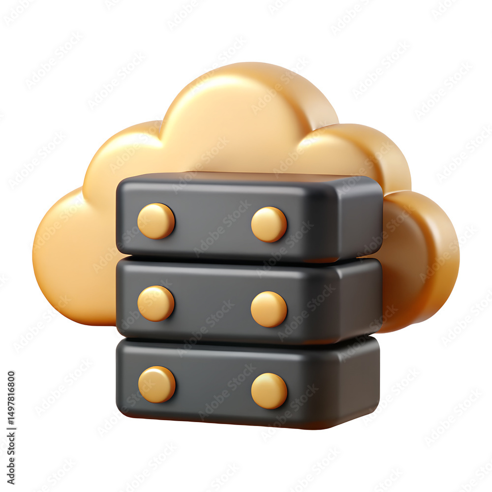 Aufkleber 3d render of gold cloud and black database server icon isolated on transparent background