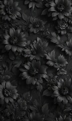 Luxurious black charcoal floral wallpaper, deeply textured, sophisticated patterns , shadow, image, wallpaper texture