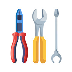 Professional tools set pliers wrench isolated cutout transparent background