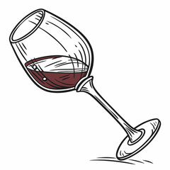 Elegant hand drawn wine glass with red wine spilled