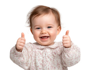 Adorable Baby Giving Thumbs Up isolated on White Transparent PNG Background