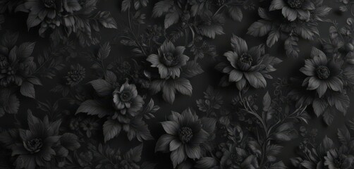 Intricate black charcoal floral wallpaper  Botanical design, rich black background , design, gothic, aesthetic