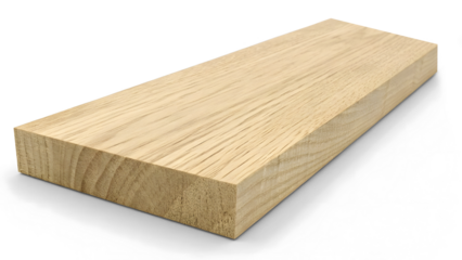 A rectangular piece of light beige wood, positioned horizontally across the image's center isolated on white or transparent background