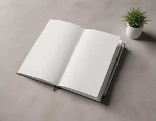 Clean vertical photo album mockup; blank pages, minimalist design, presentation, photography, grey, book, brochure