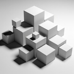 Obraz premium Abstract 3D Minimal Cubes in Monochrome Casting Sharp Shadows