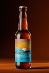 Retro style craft beer label on amber bottle, vintage color palette, branding concept