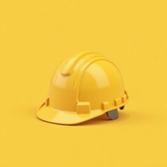 Fototapeta premium Yellow Hard Hat on Yellow Background - Construction Safety Gear