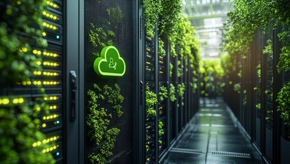 Sustainable server room with lush greenery