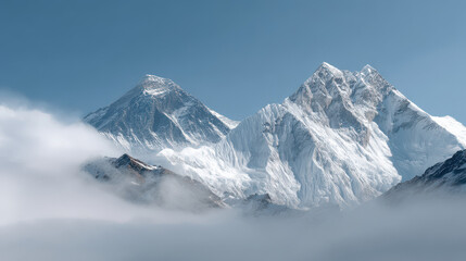 breathtaking view of mount everest towering majestically against ultrabright sky with soft clouds drifting by