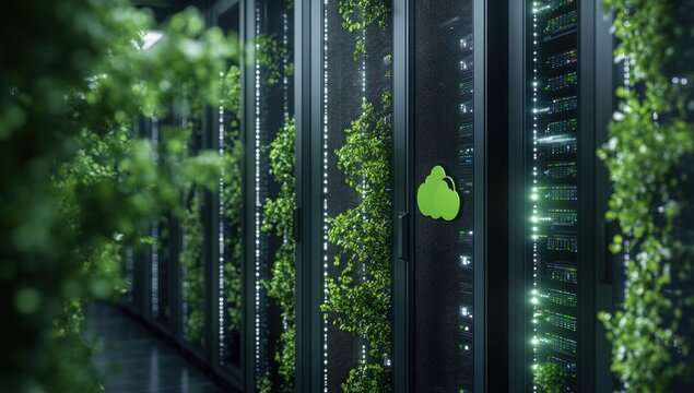 Sustainable server room filled with greenery
