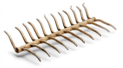 Rustic Garden Rake with Long Wooden Tines for Soil Aeration and Landscaping Tasks in Outdoor Settings