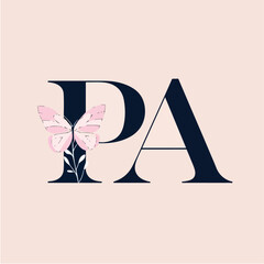 Contemporary PA Logo with Floral Motifs on Beige Background Logo.eps