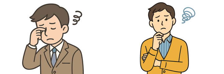 Businessmen expressing frustration and contemplation in a modern office environment during a brainstorming session