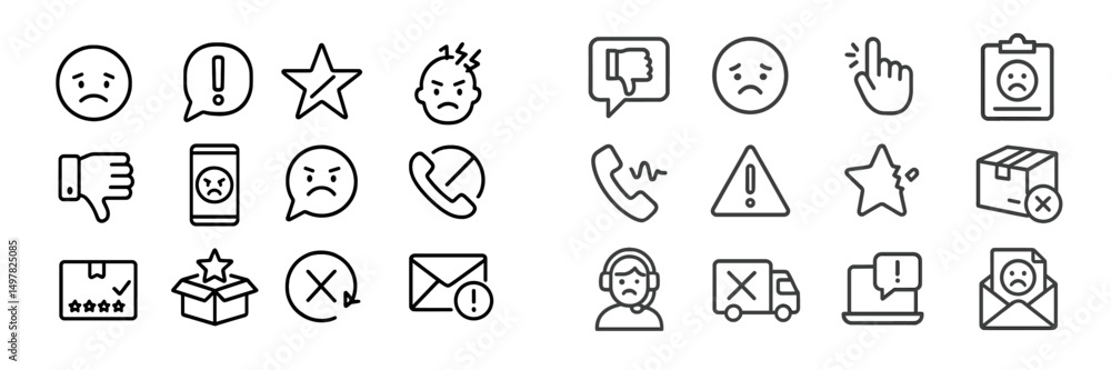 Aufkleber collection of unique icons depicting various emotions, alerts, and notifications in a minimalist des