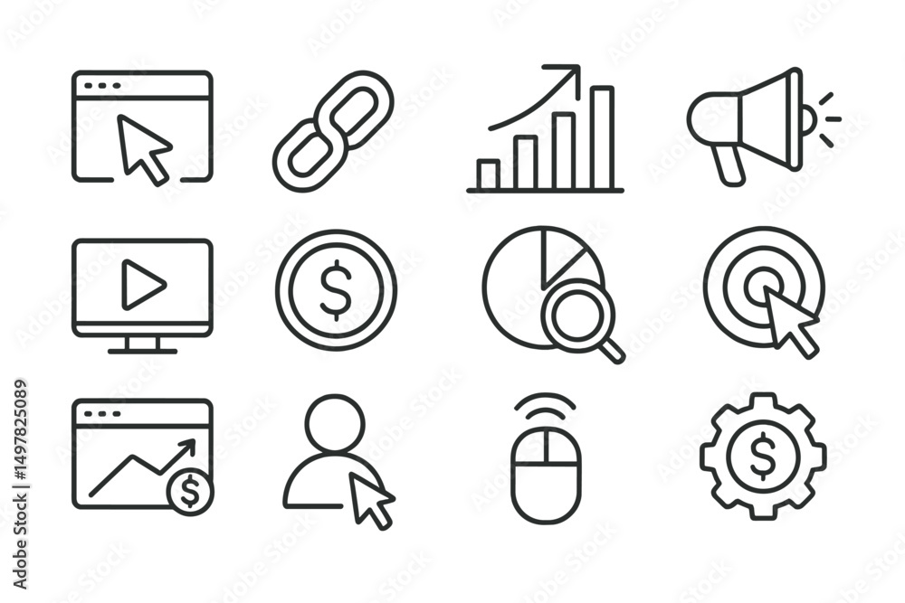 Fototapete digital marketing tools and icons for online business strategies and analytics representation in a m