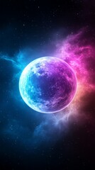 Fototapeta premium Vibrant Duotone Planet in Chaotic Cosmic Background