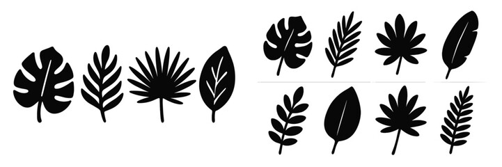 Various black silhouette leaf designs ideal for nature-themed projects and decor with a modern aesthetic