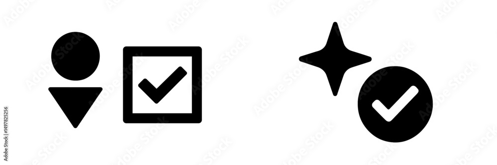 Poster icons representing selection and confirmation in digital user interfaces for improved navigation and