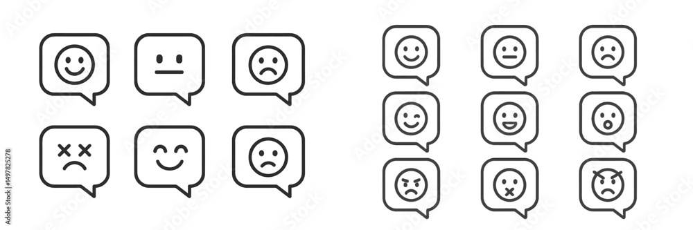 Poster Various emoticons displayed in speech bubbles representing different emotions and feelings in a simple graphic design