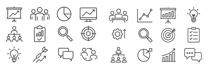 Business analytics and teamwork icons representing growth strategies and collaborative decision-making