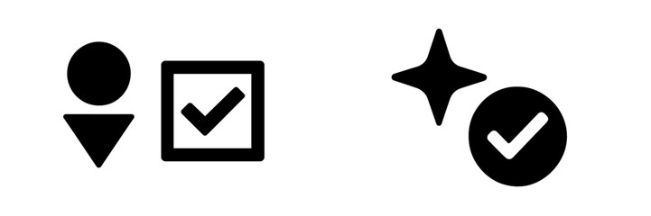 Icons representing selection and confirmation in digital user interfaces for improved navigation and user experience