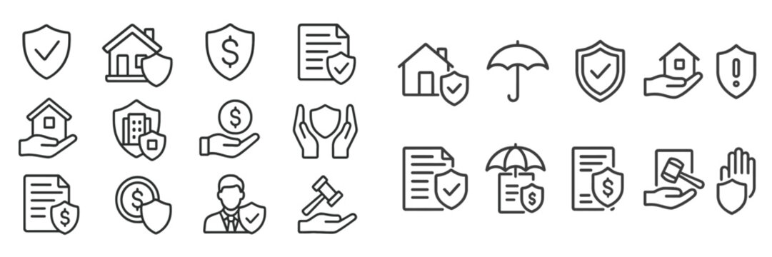 Protecting assets with security icons highlighting home, finance, and legal services during the day