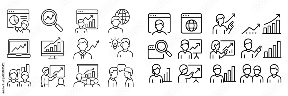 Poster business professionals analyzing data trends with graphs and charts in a modern workspace setting du