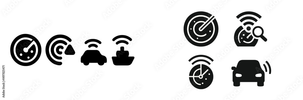 Poster icons representing wireless technology and navigation systems in transportation applications