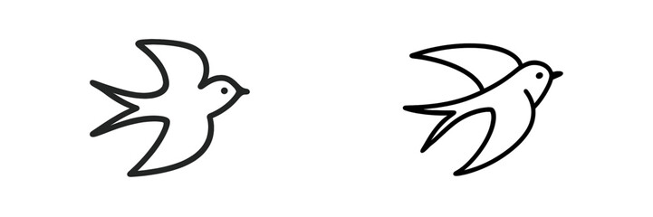 Obraz premium Simple bird illustrations depicting flight in a minimalistic style featuring two variations on a white background