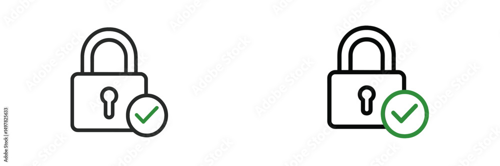 Poster two padlock icons with checkmarks representing secure access and verification in digital interfaces