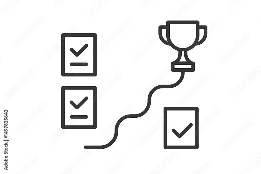 Aufkleber Checklist items leading to a trophy symbolizing achievement and success in goal completion in a minimalistic design