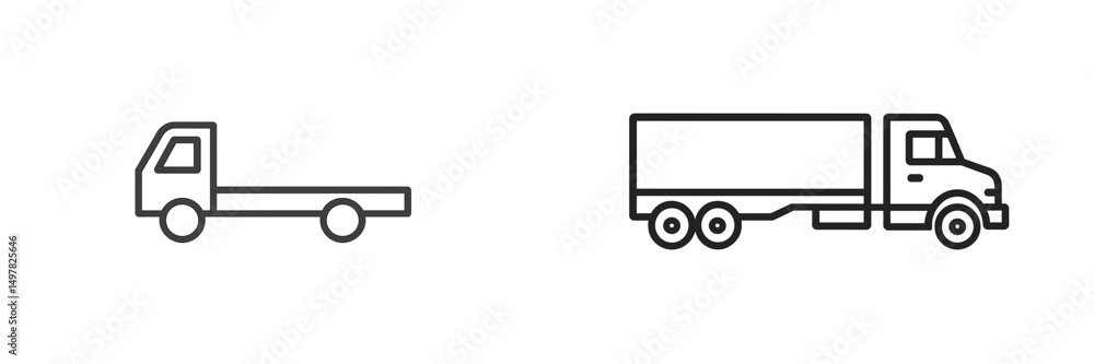 Poster Different types of trucks illustrating various designs and functions for transportation and delivery