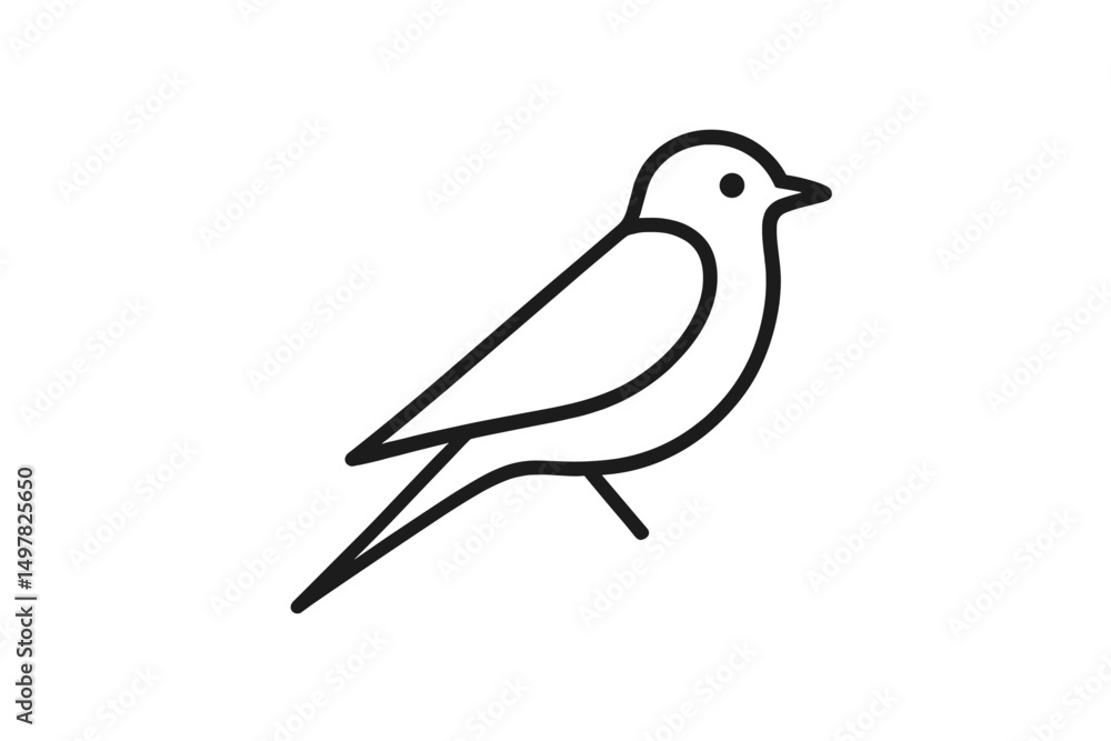 Poster simple black line drawing of a bird sitting on a branch in a minimalist style