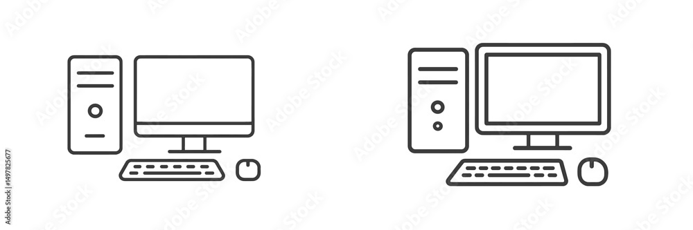 Poster Two computer setups with desktops, monitors, and keyboards side by side in a minimalist style, perfect for home office or workspace arrangements