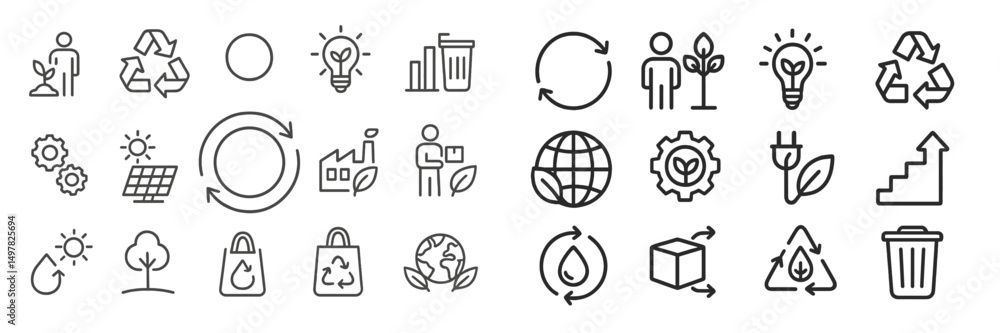 Poster various eco-friendly symbols representing sustainability practices and environmental responsibility 