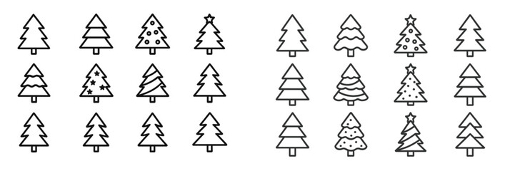 Collection of decorative Christmas tree illustrations showcasing various designs and styles for festive celebrations