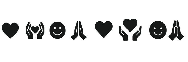 Fototapeta premium Various symbols representing love, gratitude, and happiness on a simple white background