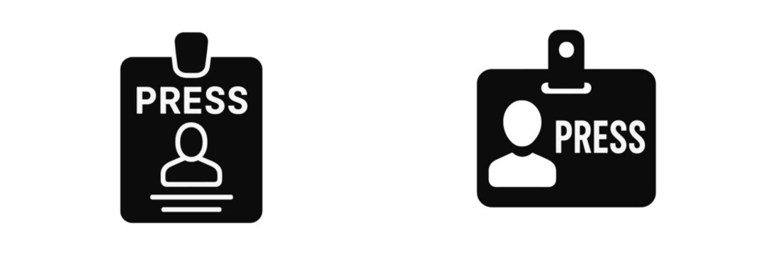News media identification badges with press designation for journalists in various events and conferences
