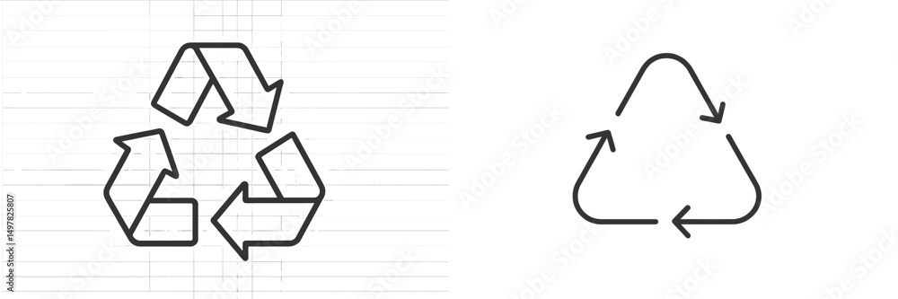 Poster Recycling symbols represented in different styles on a lined background showcasing environmental consciousness