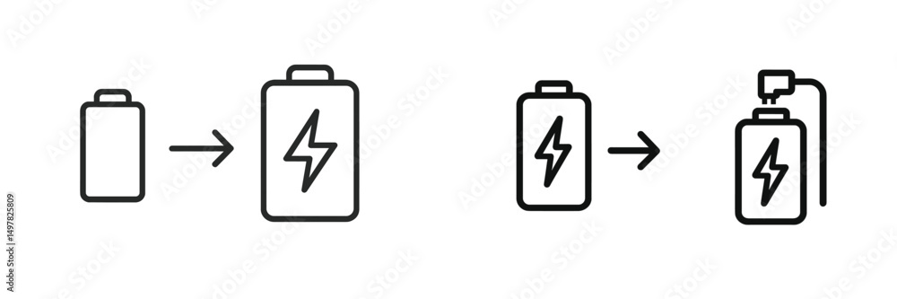 Poster battery charging process illustrated with step-by-step visuals showing energy transfer in charging d