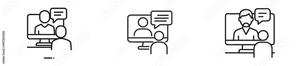 Aufkleber individuals engaged in virtual discussions using computers in an online meeting setting