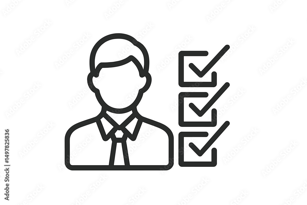 Poster professional individual with checklist illustrating assessment process in modern office setting duri